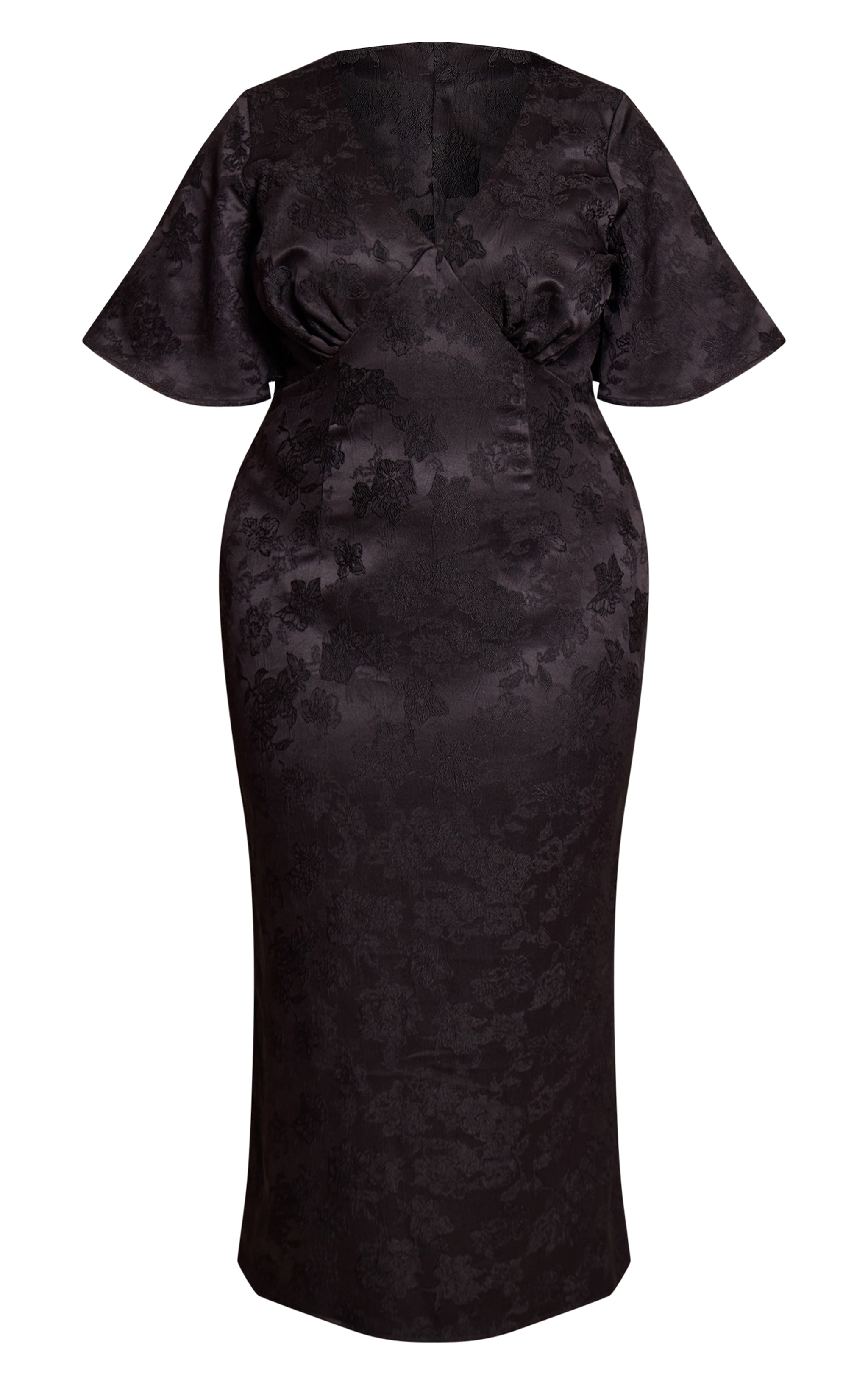 Plus Black Floral Jacquard Puff Sleeve Plunge Neck Maxi Dress image 5