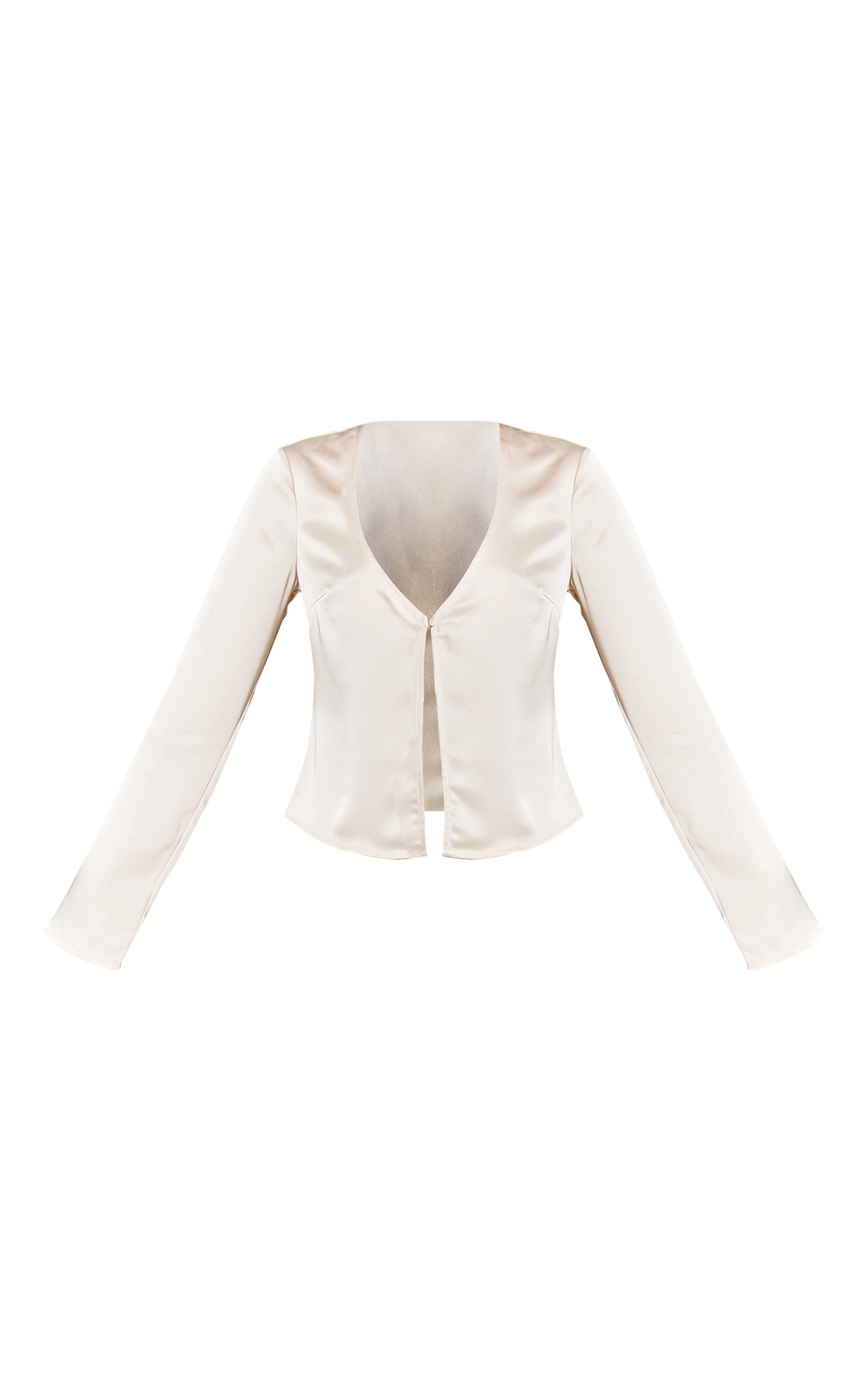 Cream Satin Plunge Button Long Sleeve Top image 5