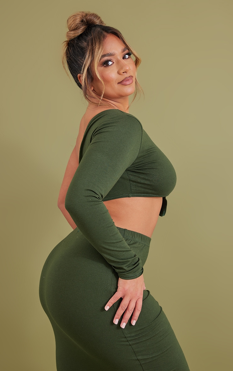 Shape Pine Green Cotton One Sleeve Asymmetric Crop Top image 2