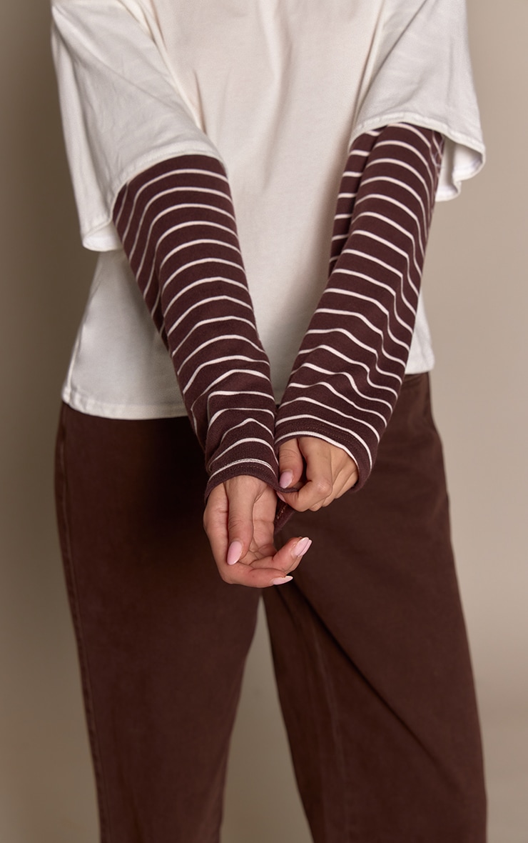 White Contrast Stripe Sleeve Detail Oversized T Shirt  image 4