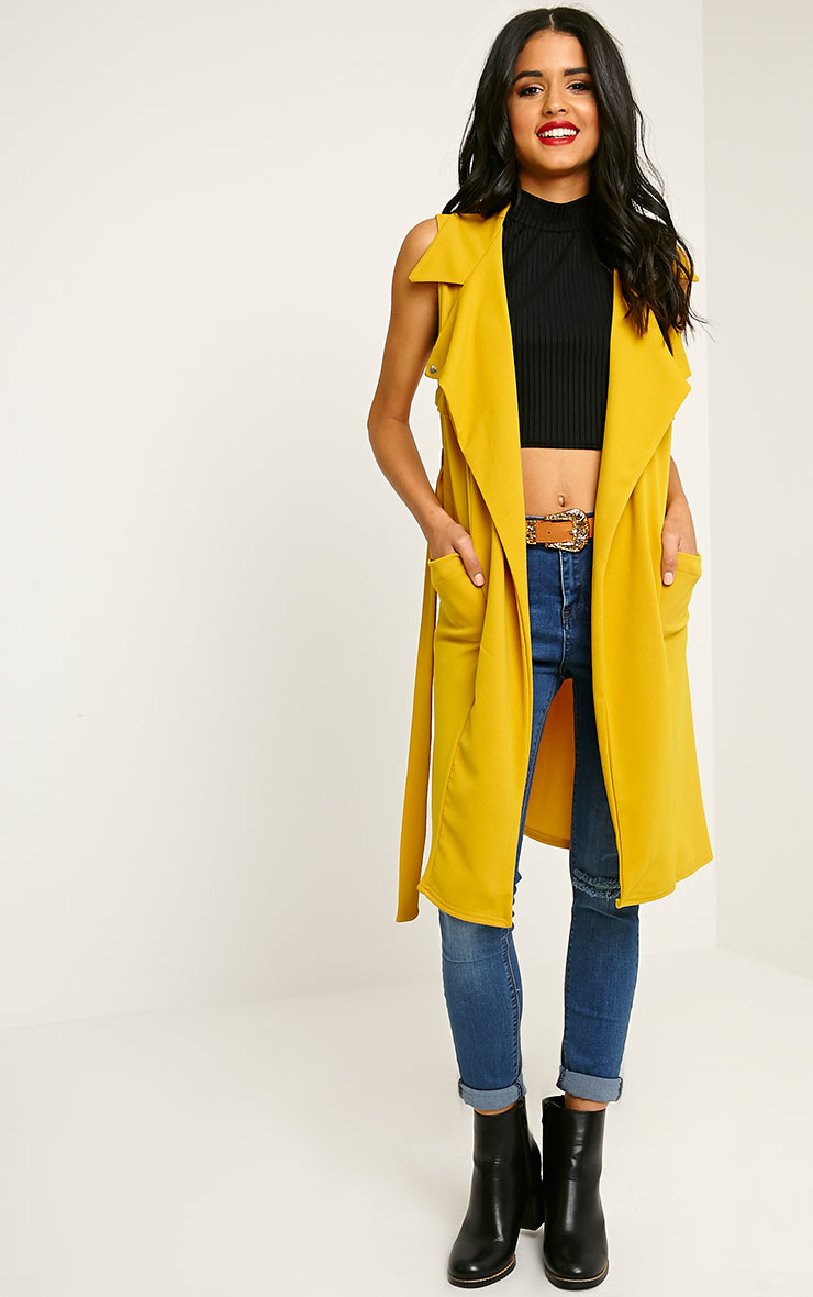 Tegan Mustard Sleeveless Duster Jacket PrettyLittleThing