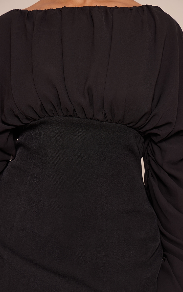 Shape Black Ruched Chiffon Boat Neck Mini Dress image 4