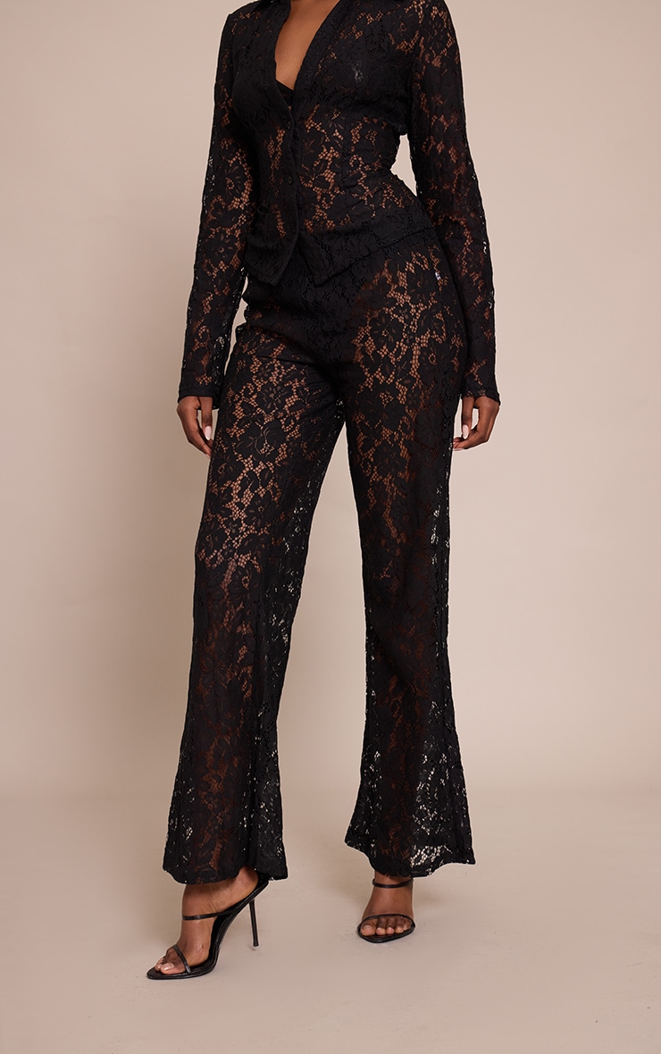 Black Lace High Waisted Straight Leg Pants image 2