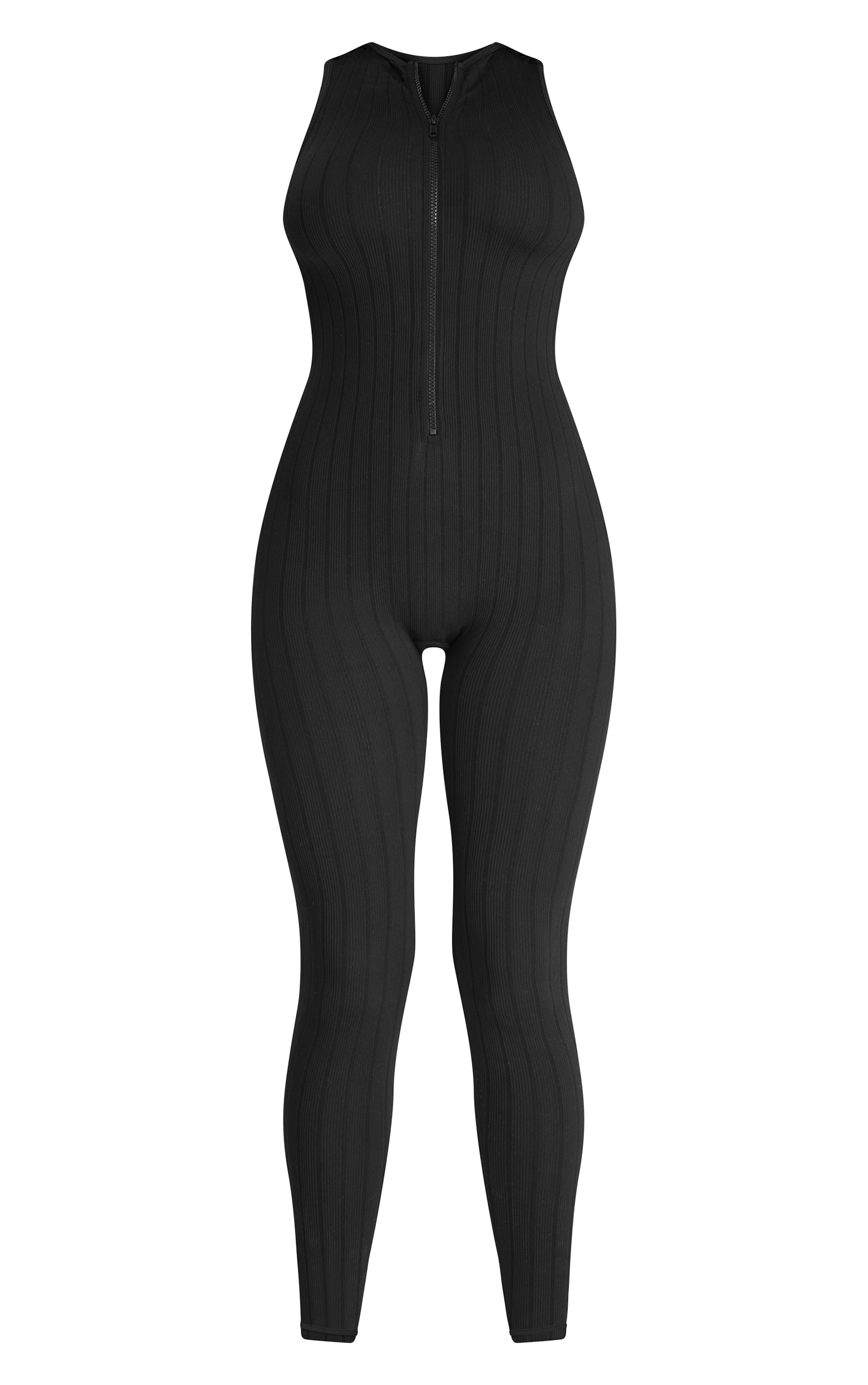 Black Structured Contour Rib Racer Jumpsuit image 5