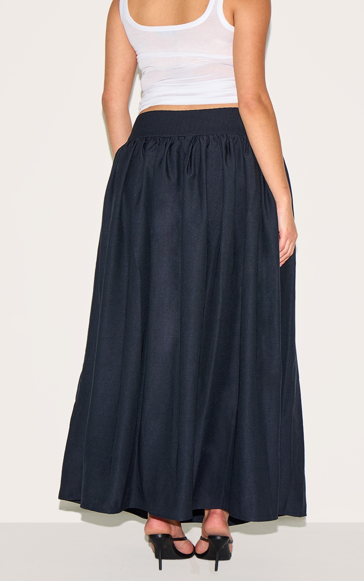 Plus Indigo Blue Wash Woven Drop Waist Rib Panel Maxi Skirt image 3