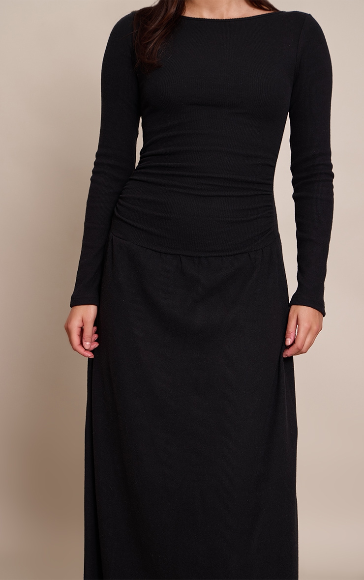 Black Long Sleeve Drop Hem Maxi Dress image 4