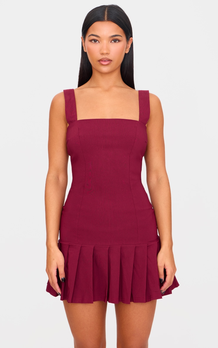 Burgundy Pleated Shift Dress image 1