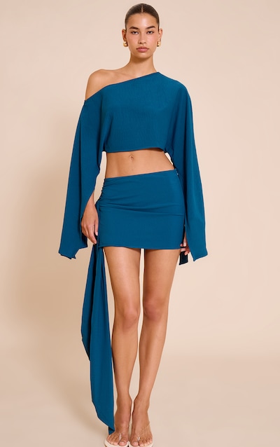 Teal Floaty Woven Knot Side Mini Skirt