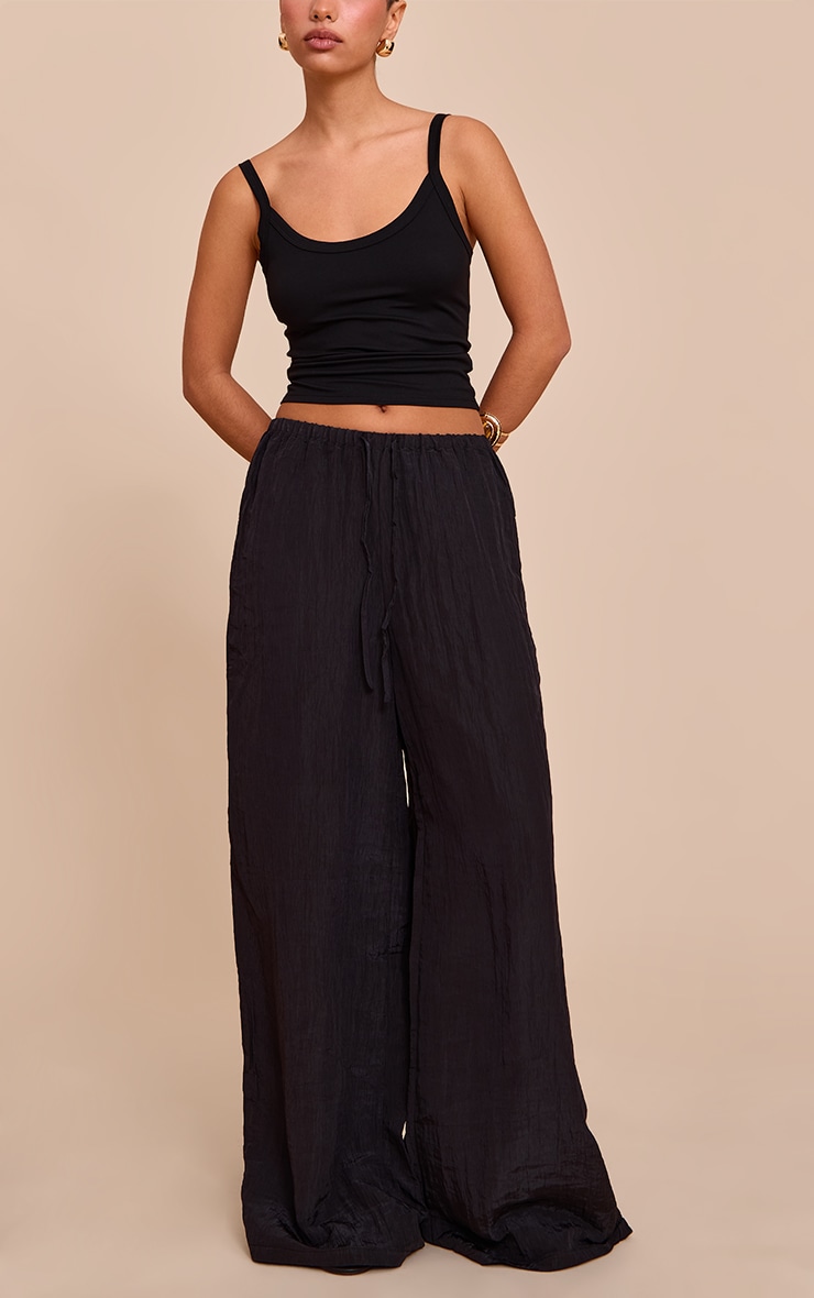Black Crinkle Satin Drawstring Low Rise Pant image 2
