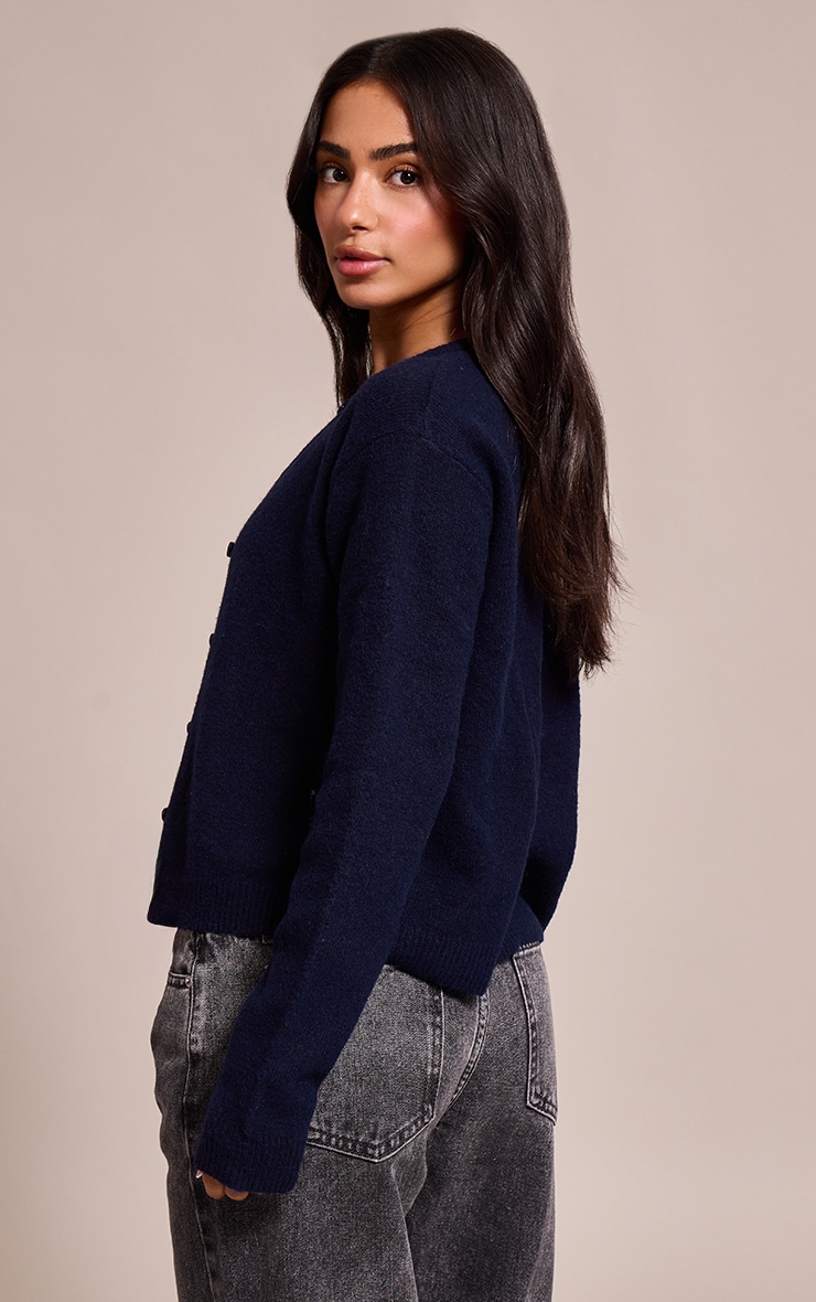 Petite Navy Knit Button Through Cardigan image 2