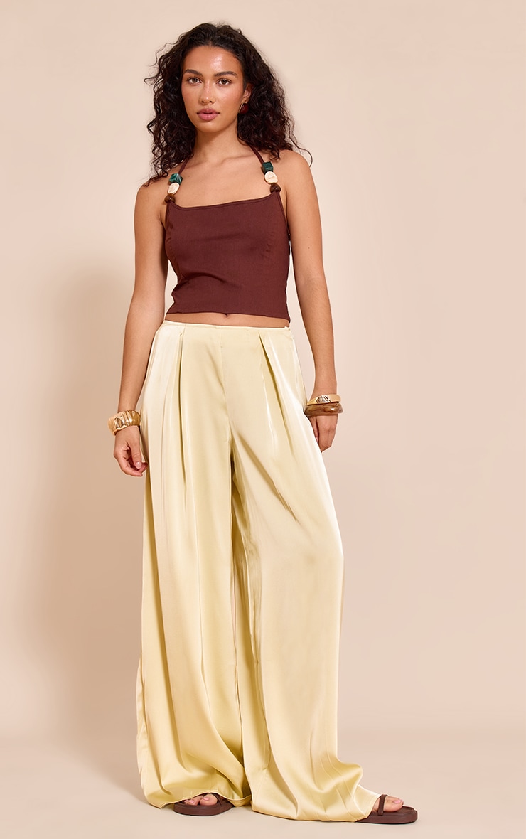 Pantalon large satiné jaune citron plissé image 1