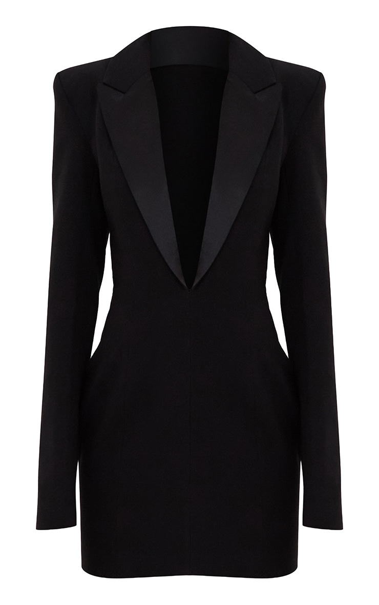 Robe blazer de tailleur noire à revers satinés image 5