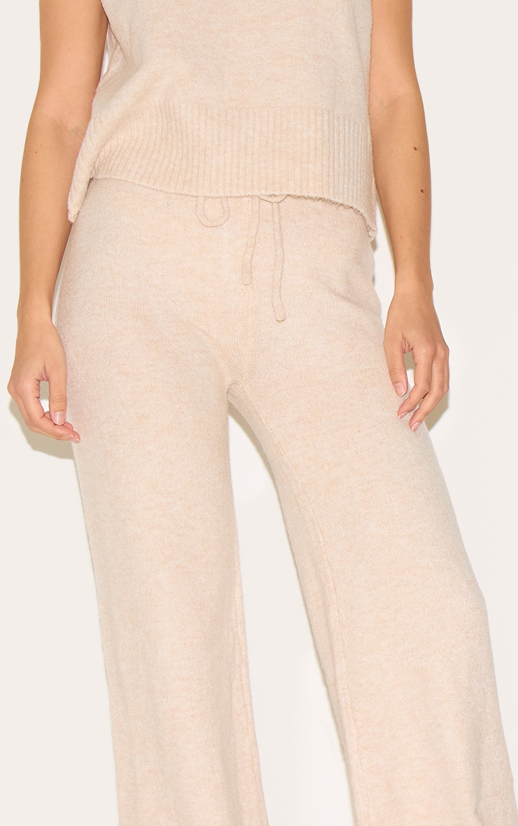 Oatmeal Marl Soft Knit Wide Leg Pants image 4