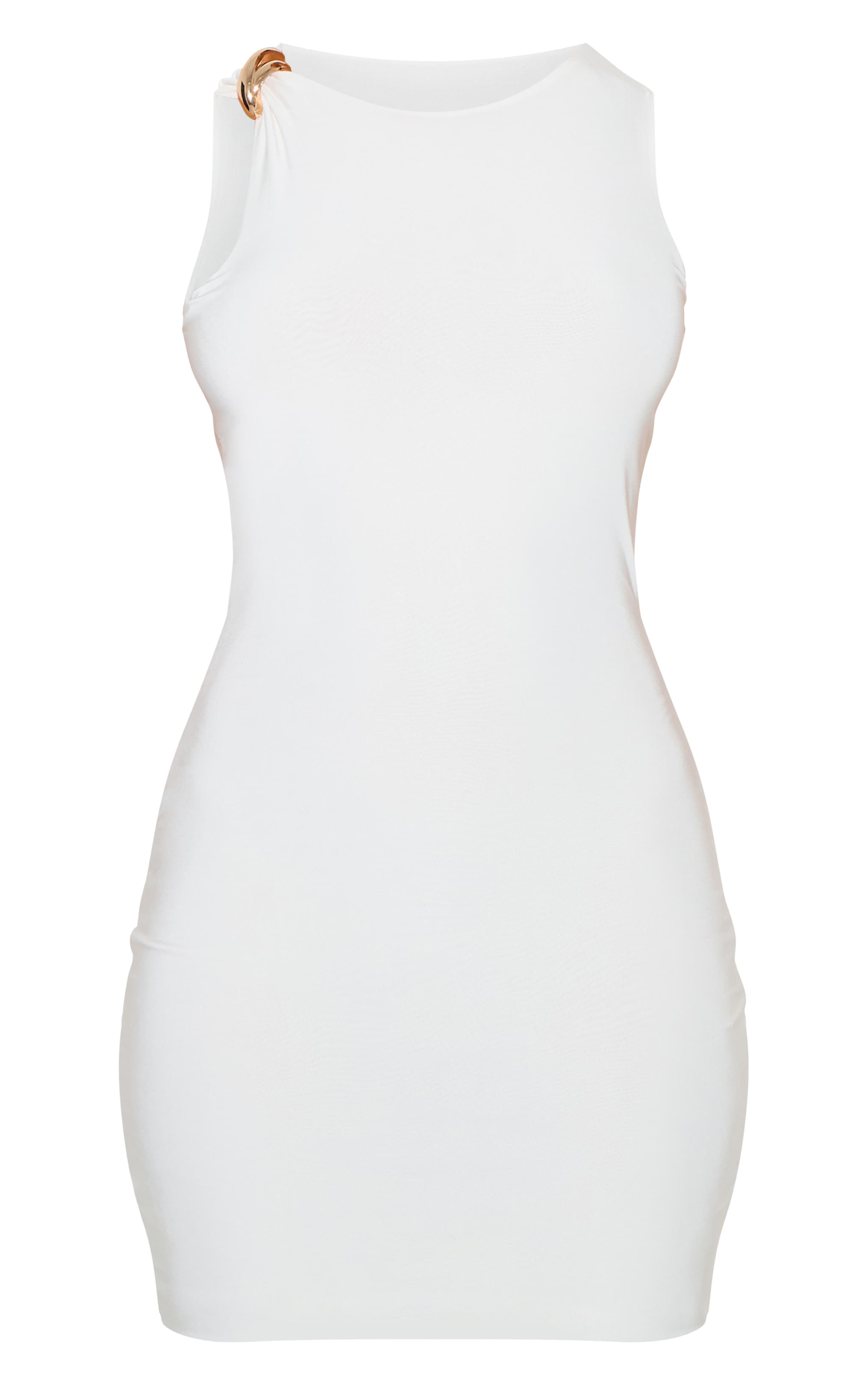 Petite White Gold Strap Detail Slinky Mini Dress image 5