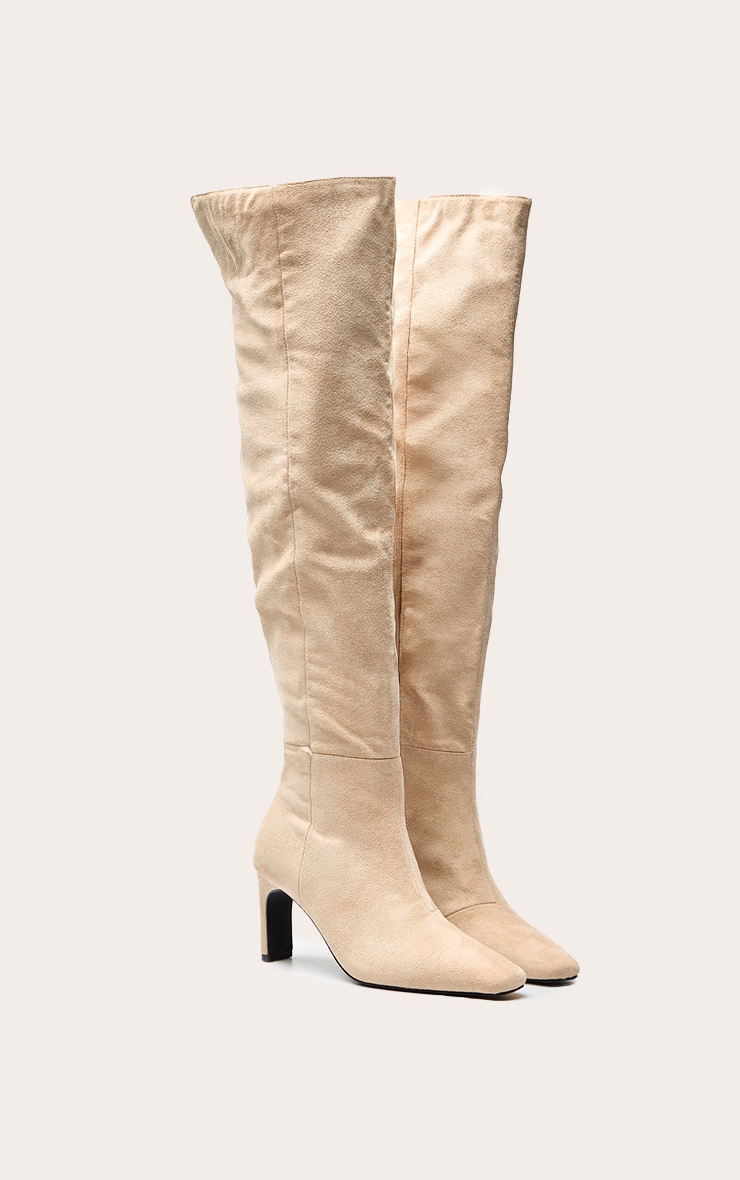 Sand Suede Point Toe Block Heeled Over The Knee High Boot image 3