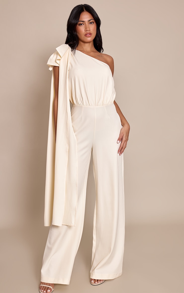 Cream Bow Detail Straight Leg Jumpsuit image 1