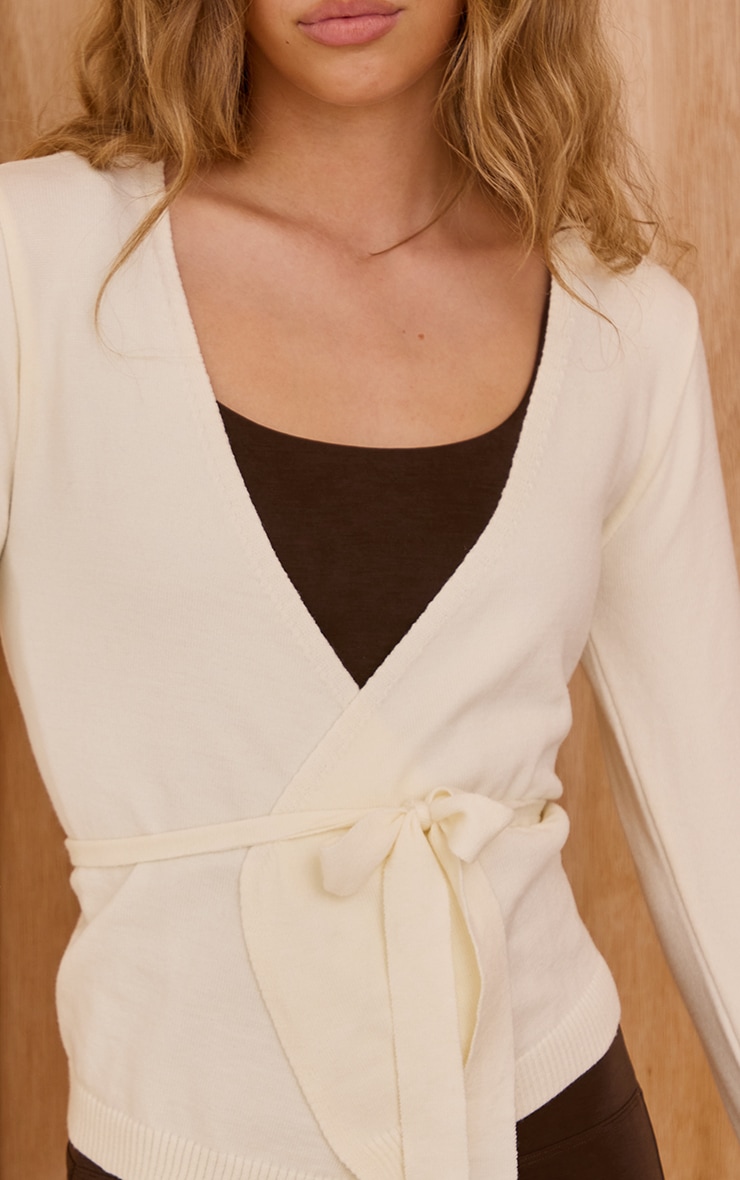 Cream Pilates Wrap Knitted Cardigan image 4