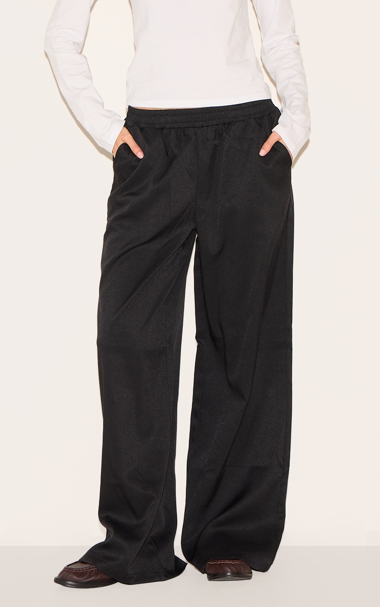 Pantalon large tissé noir à taille élastique image 1