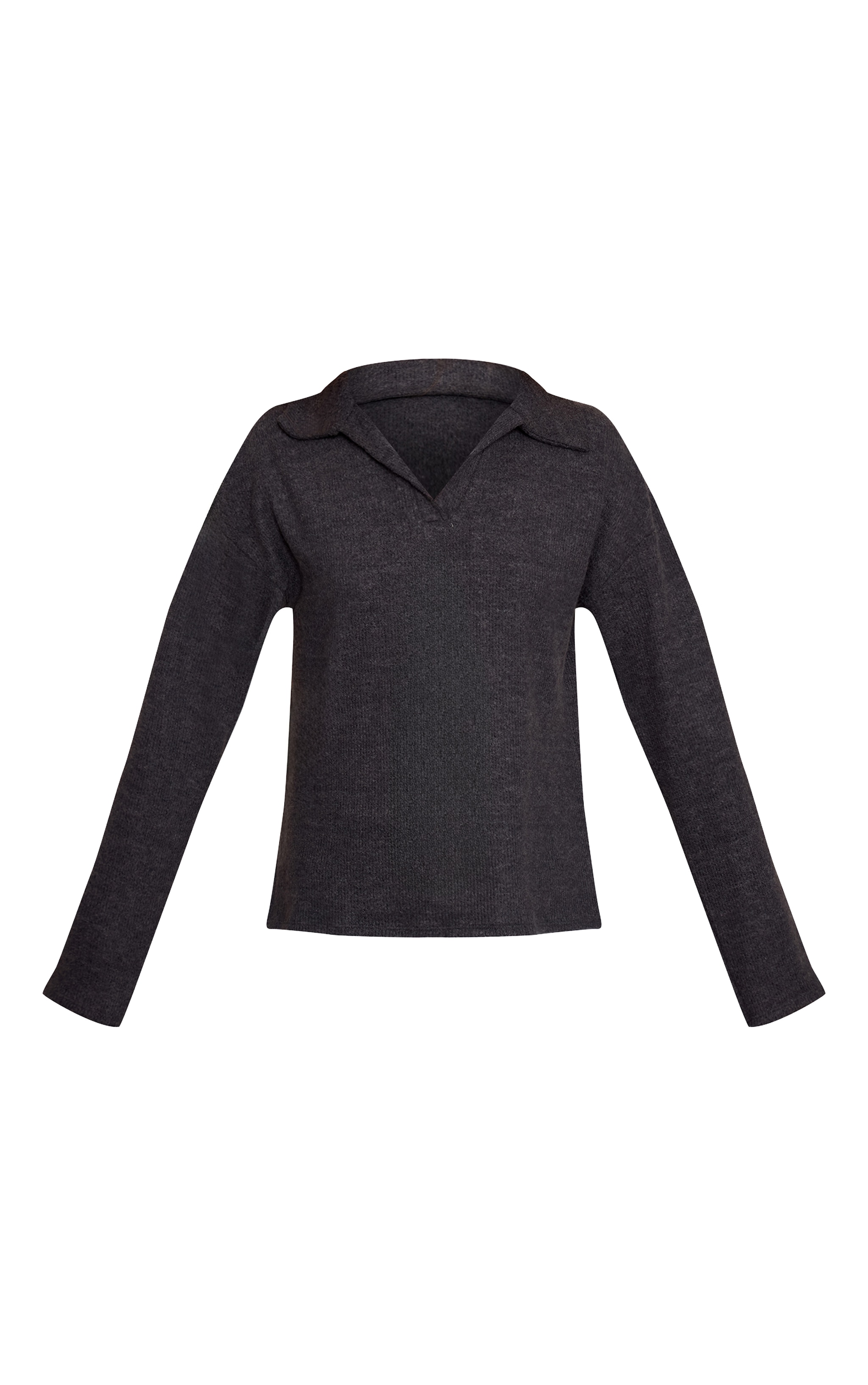 Charcoal Wool Rib Collar Detail Long Sleeve Slouchy Top  image 5