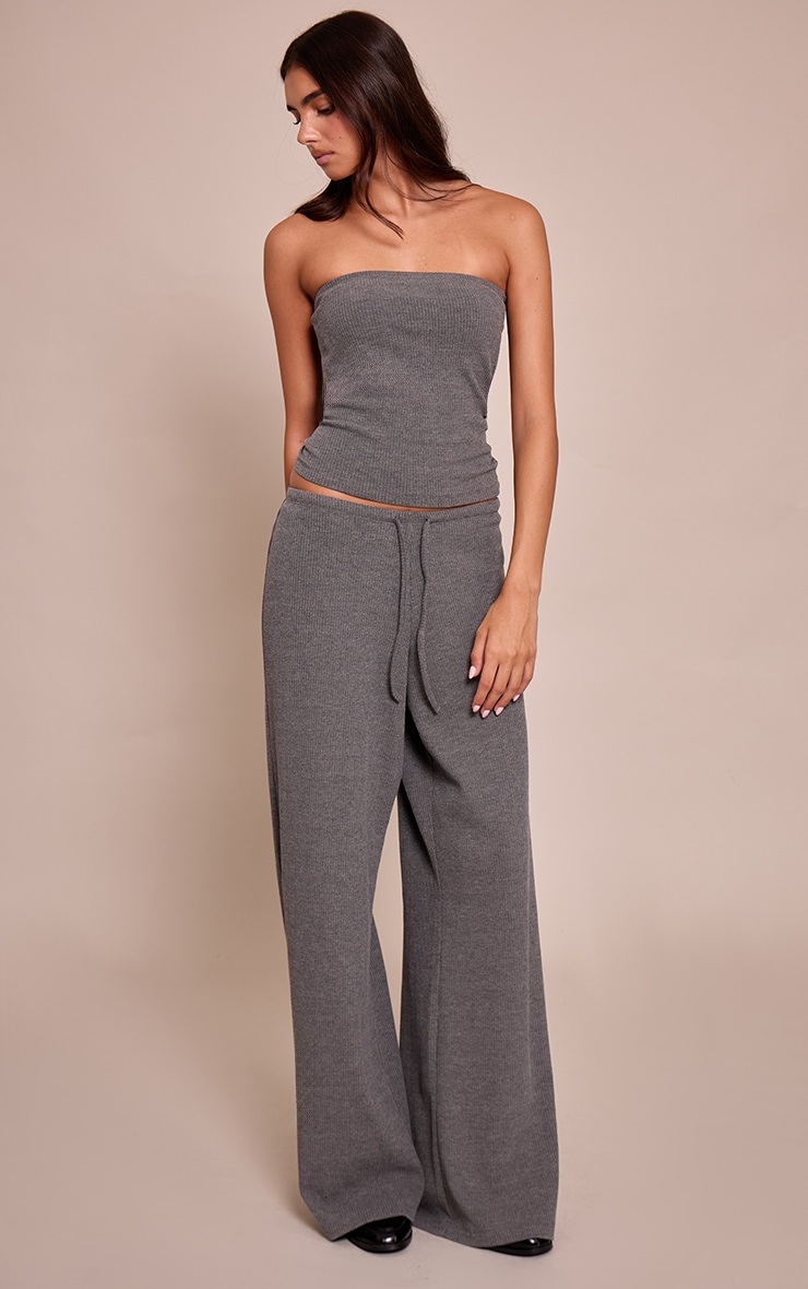 Charcoal Grey Drawstring Slouchy Wide Leg Pants image 2