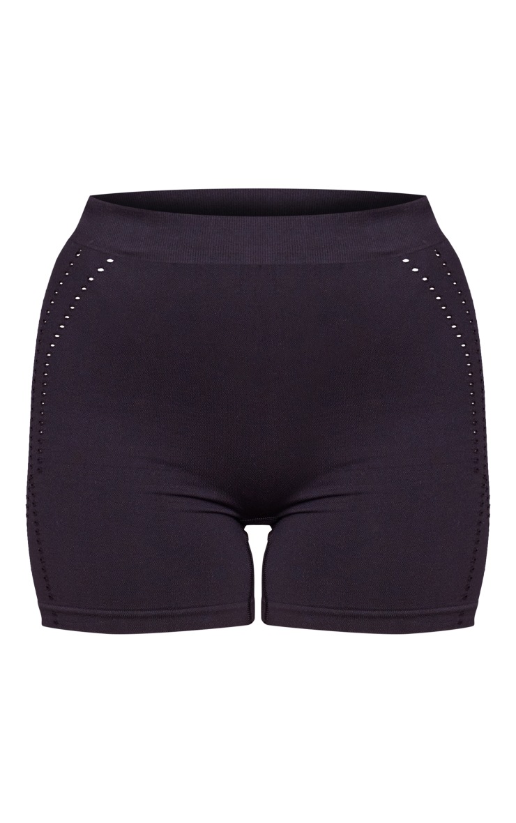 PLT SPORT Black Seamless Laser Cut Ruched Booty Shorts image 6