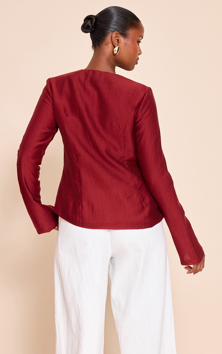 Deep Red Textured Hook & Eye Flare Sleeve Shirt image 2