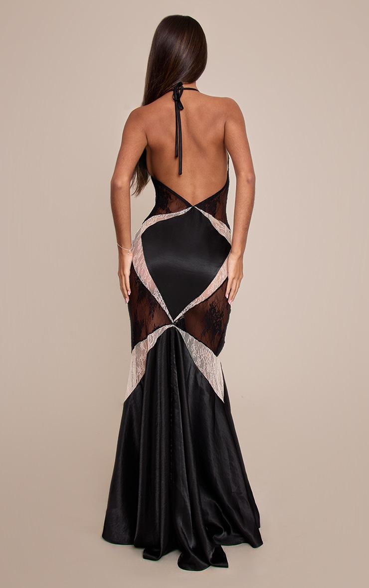 Petite Monochrome Lace Panelled Strappy Fishtail Maxi Dress image 2
