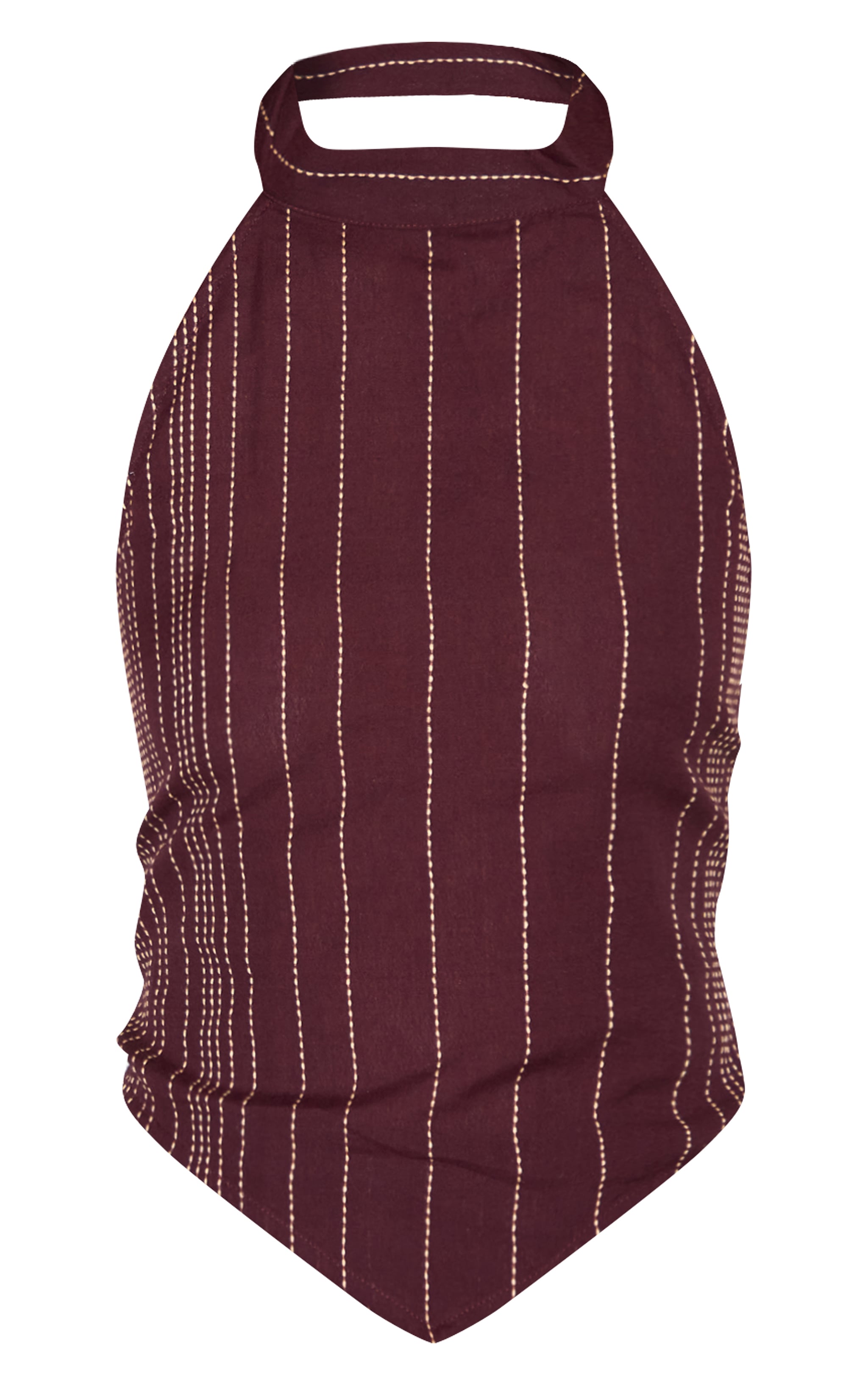 Dark Brown Embroidered Stripe Halterneck Top image 5