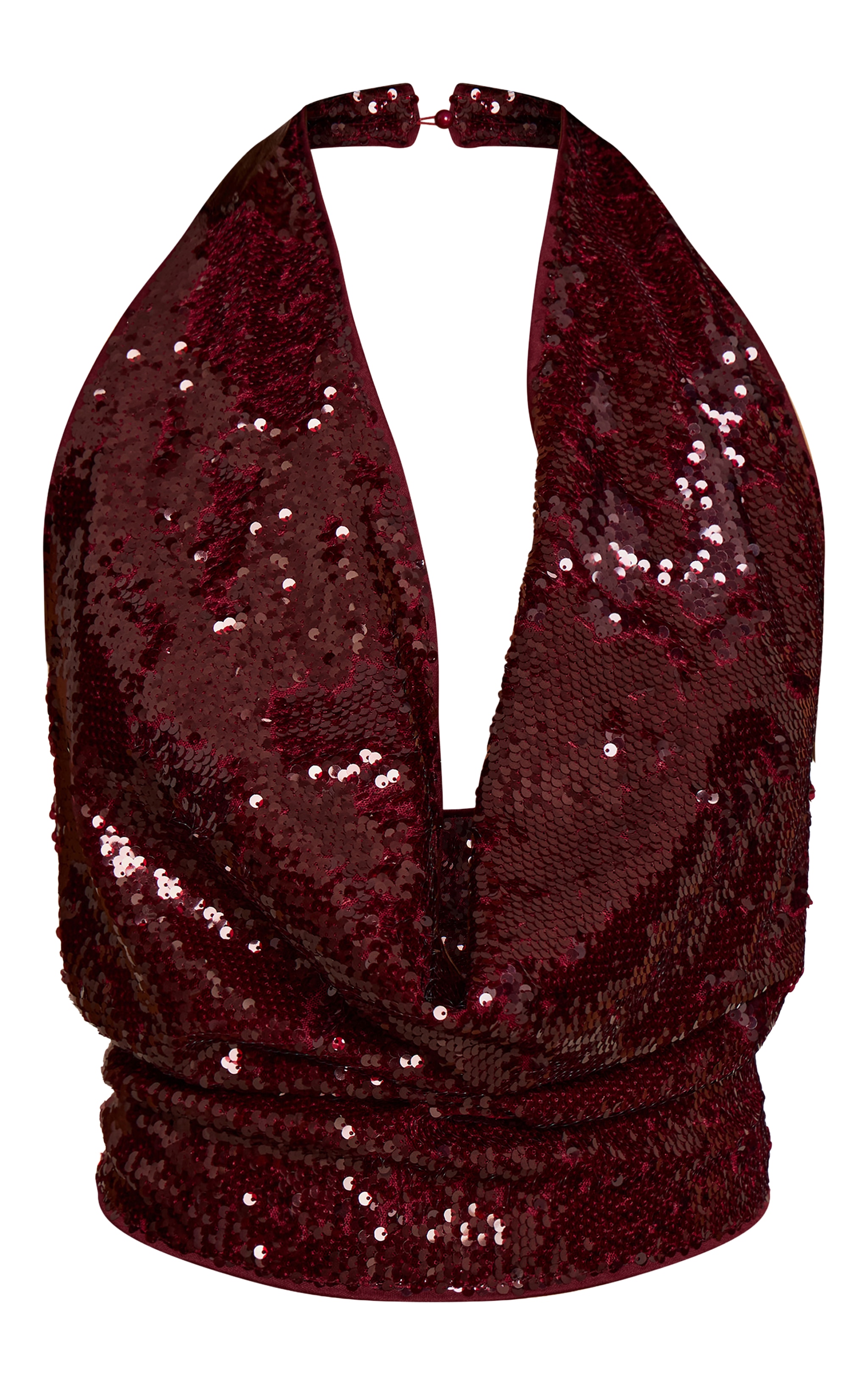 Burgundy Sequin Cowl Neck Top image 5