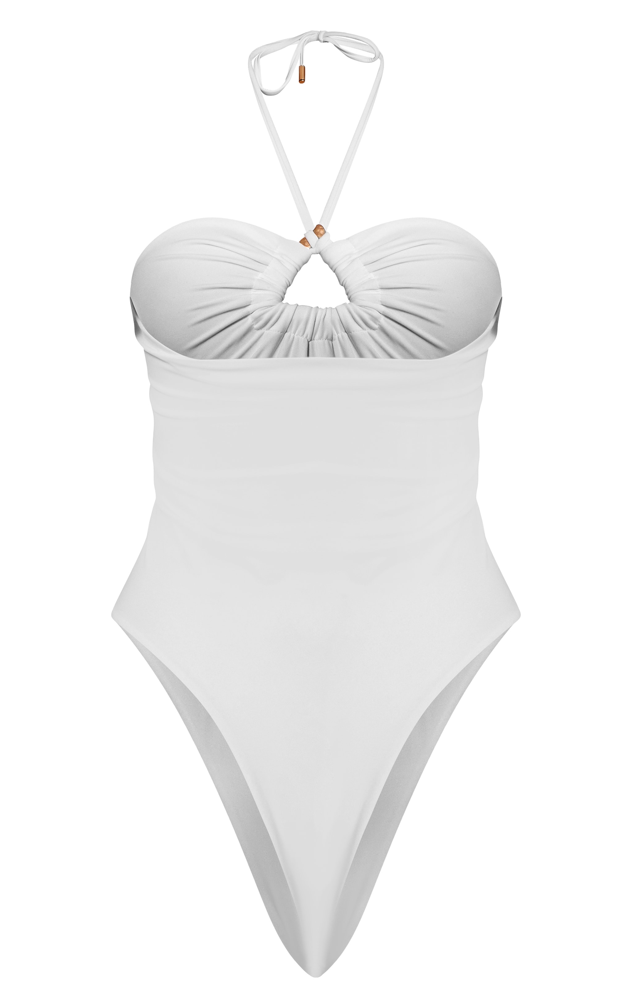 Cream Triangle Trim Halter Neck Swimsuit image 6