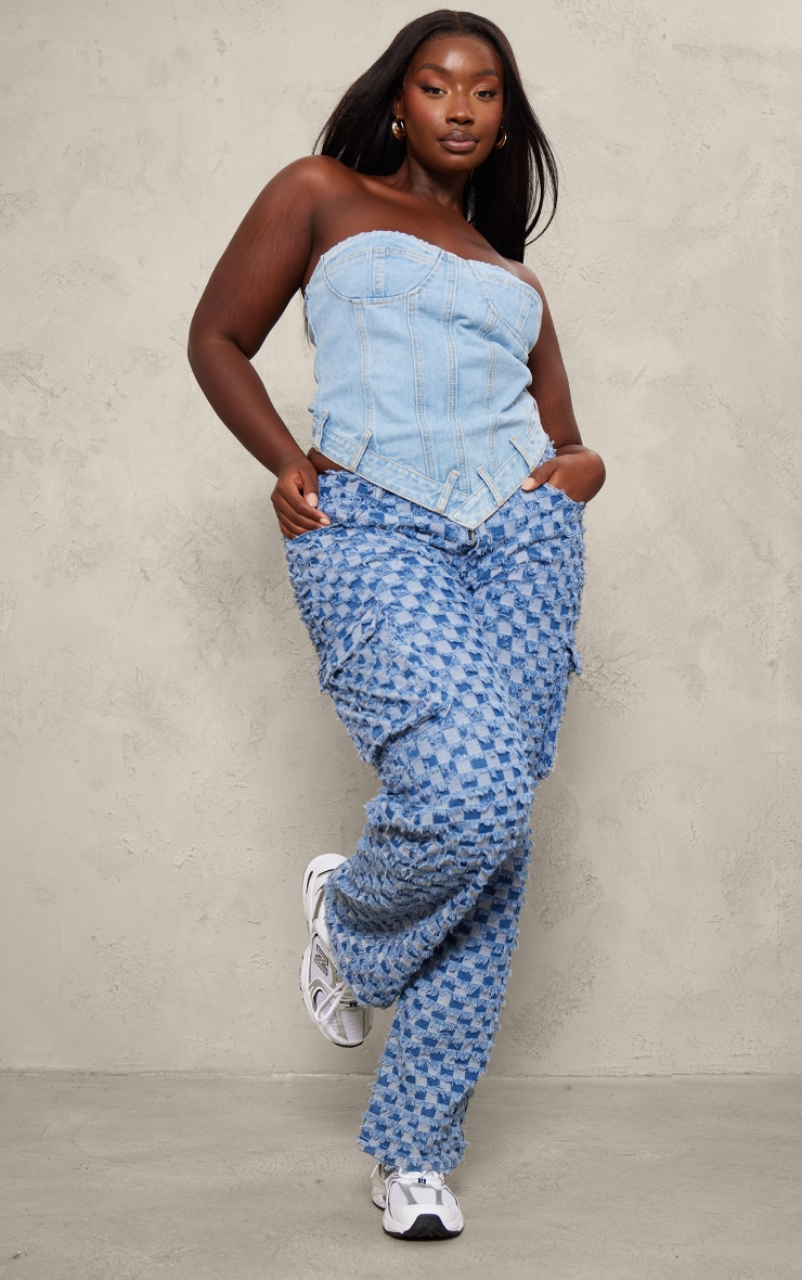 Plus Corset bustier en jean bleu clair délavé à ourlet élastique image 3