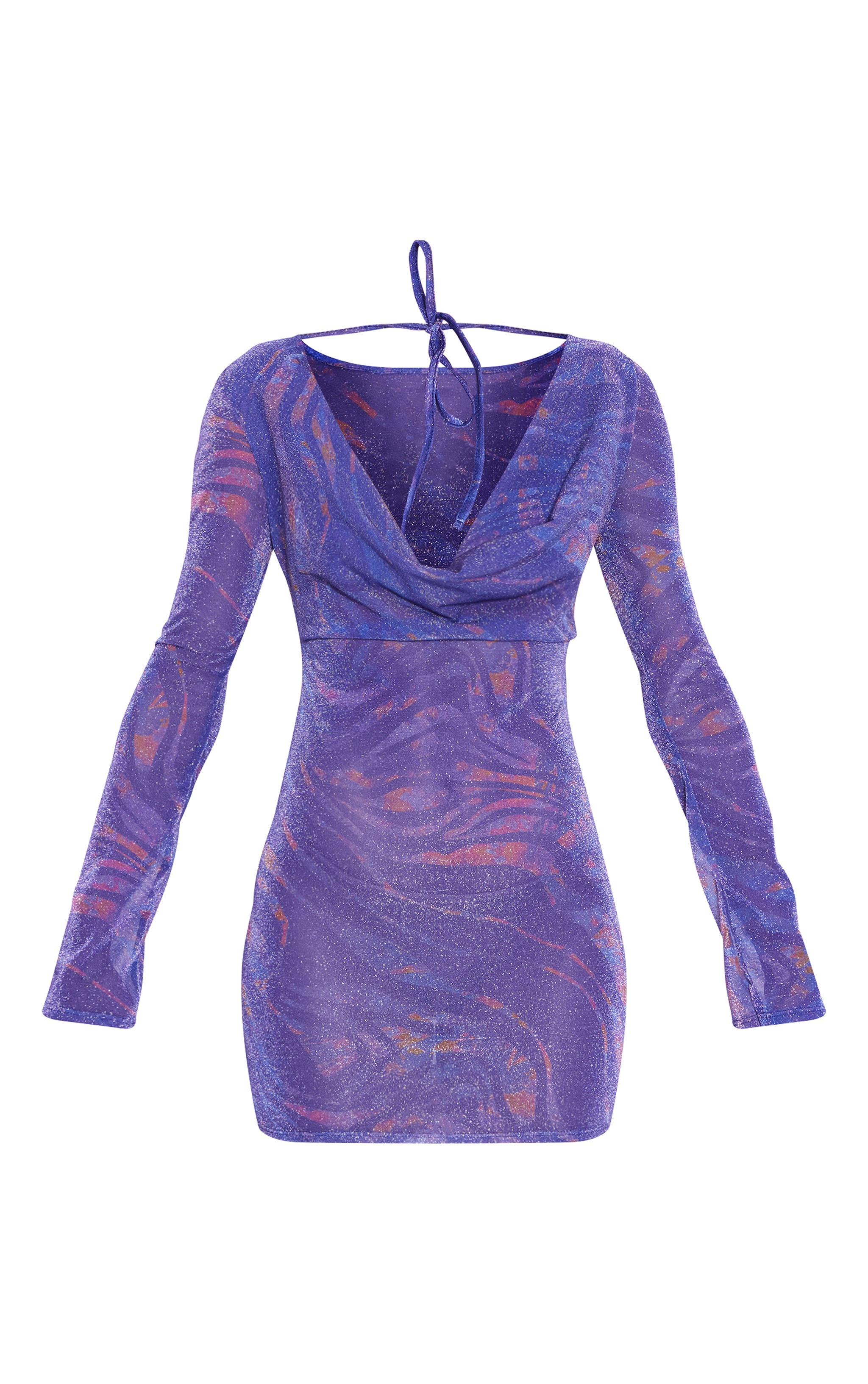 Purple Tiger Print Lurex Mesh Mini Beach Dress image 5