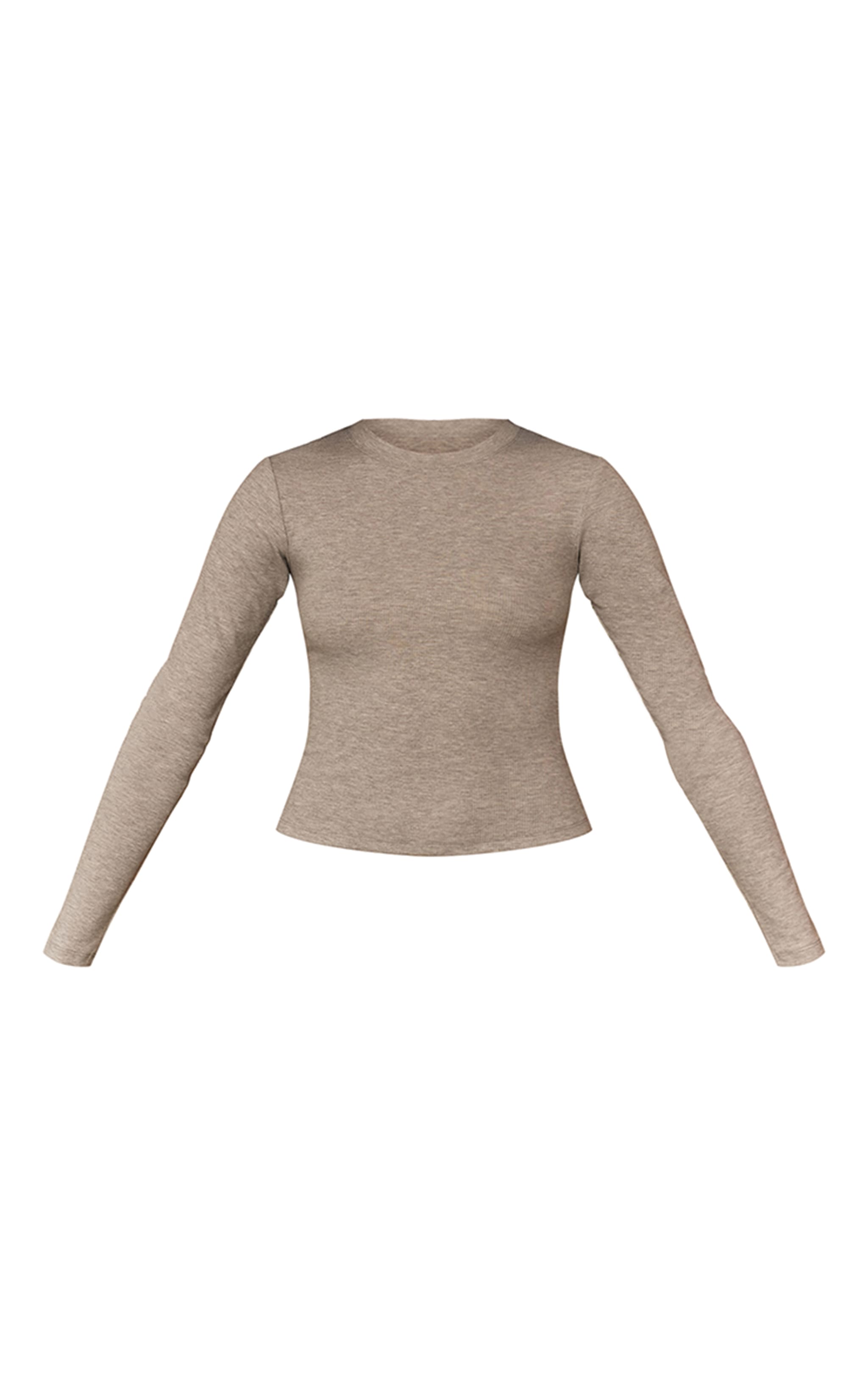 Grey Marl Soft Rib Crew Neck Long Sleeve Top image 5