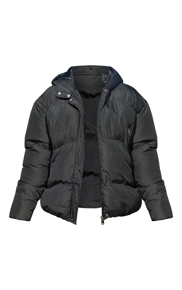 Black Sport Badge Oversized Puffer Jacket image 1