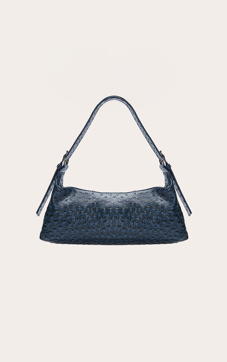 Sac à main en PU effet autruche bleu marine image 2