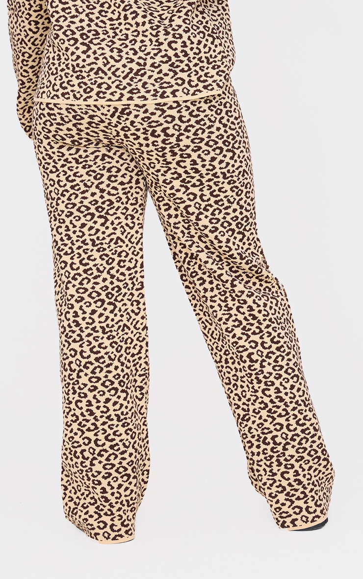 Plus Brown Leopard Print Knitted Wide Leg Trousers image 3