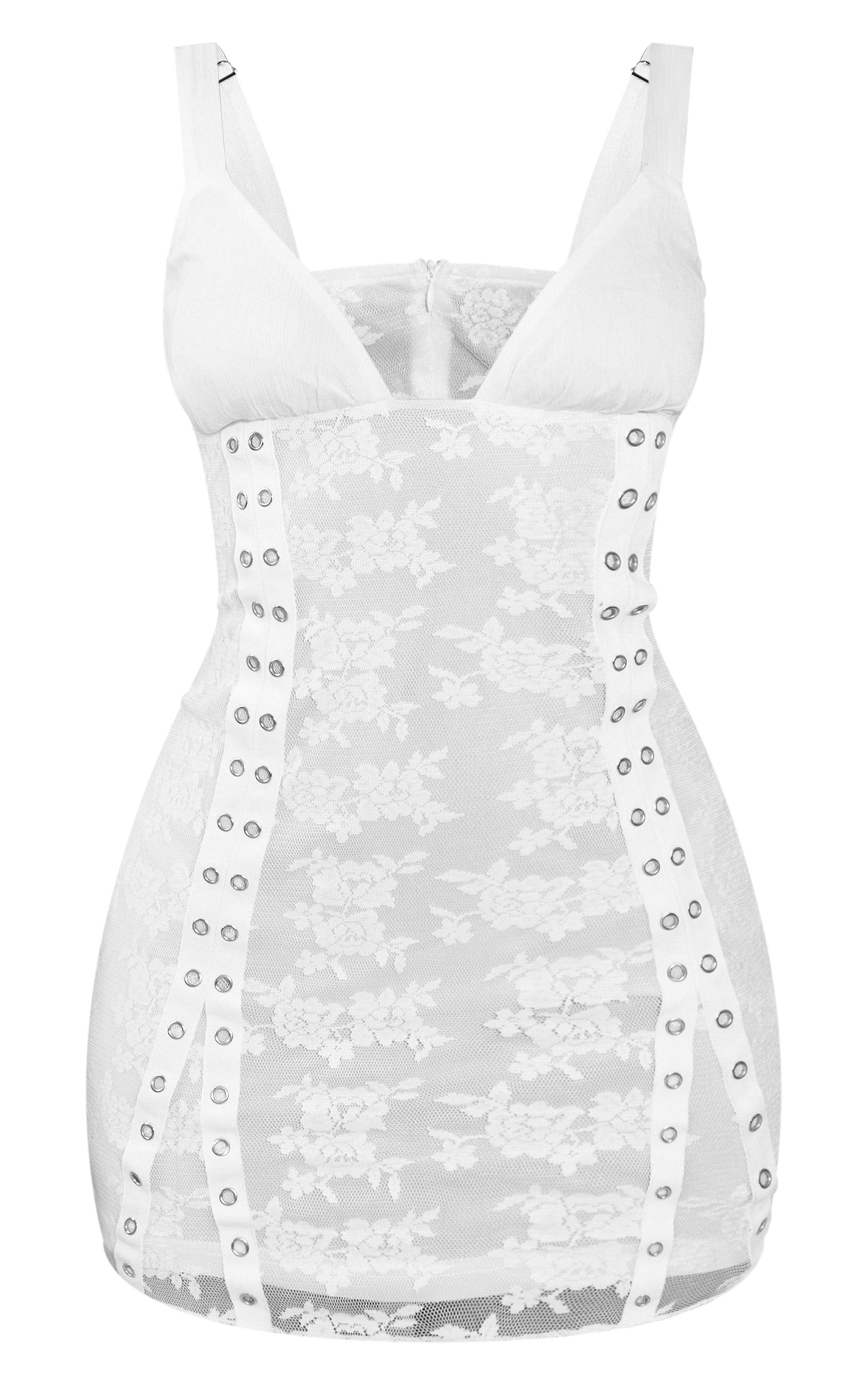 Petite White Lace Up Mini Dress With Lace Details image 5