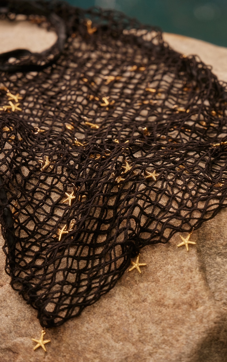 Sac de plage style filet noir à perles et détail étoile de mer image 4