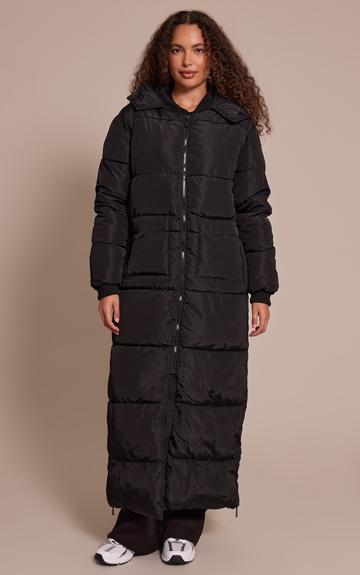 Tall Black Maxi Longline Hooded Puffer Coat image 1