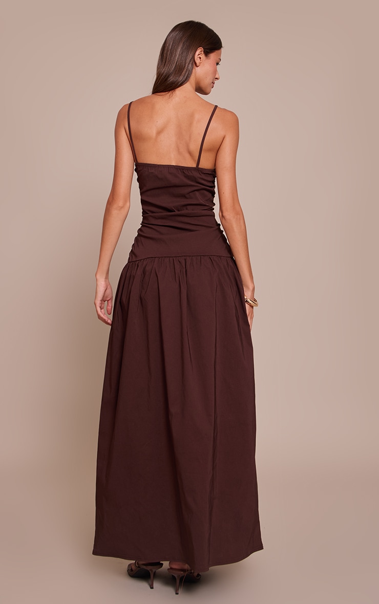 Chocolate Stretch Woven Strappy Ruched Maxi Dress image 2