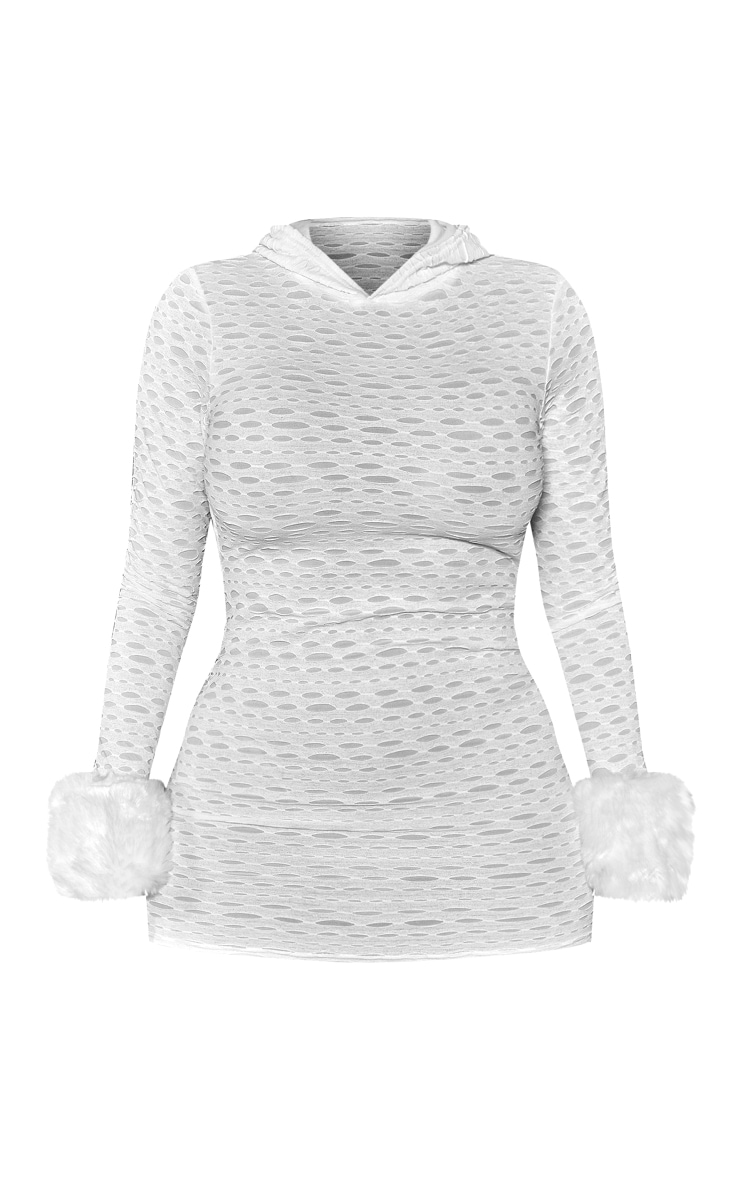 Shape White Textured Hooded Cut Out Back Bodycon Dress image 1