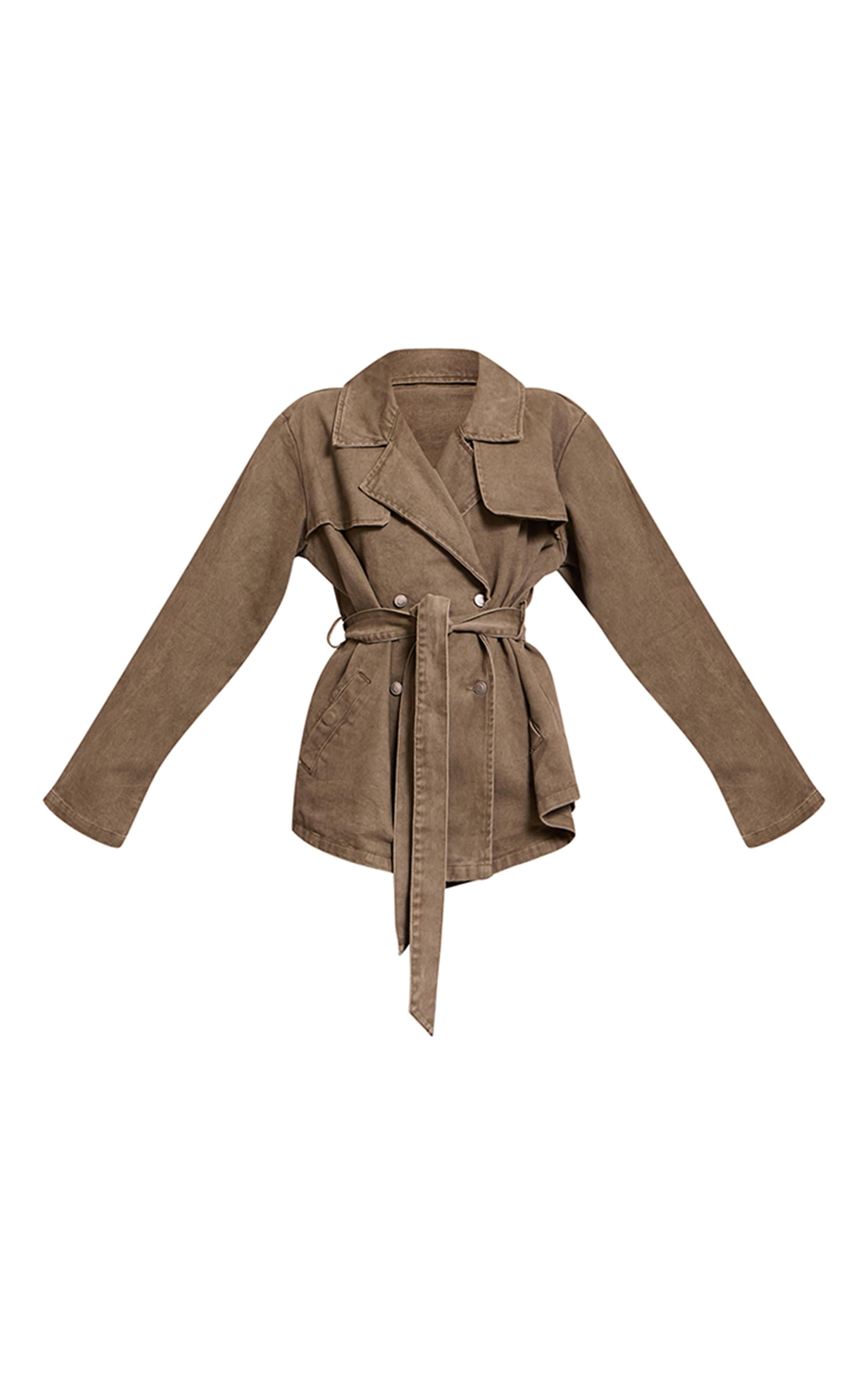 Olive Belted Cropped Denim Trench image 5