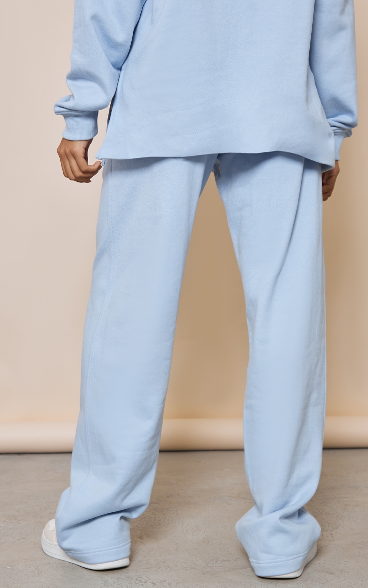 Blue Grey Shirred Waist Seam Front Wide Leg Joggers image 3