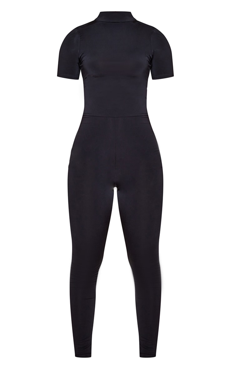 Black Slinky Drape Detail Short Sleeve Jumpsuit image 5