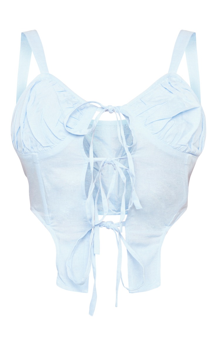 Petite Top corset en effet lin bleu clair à devant lacé image 5