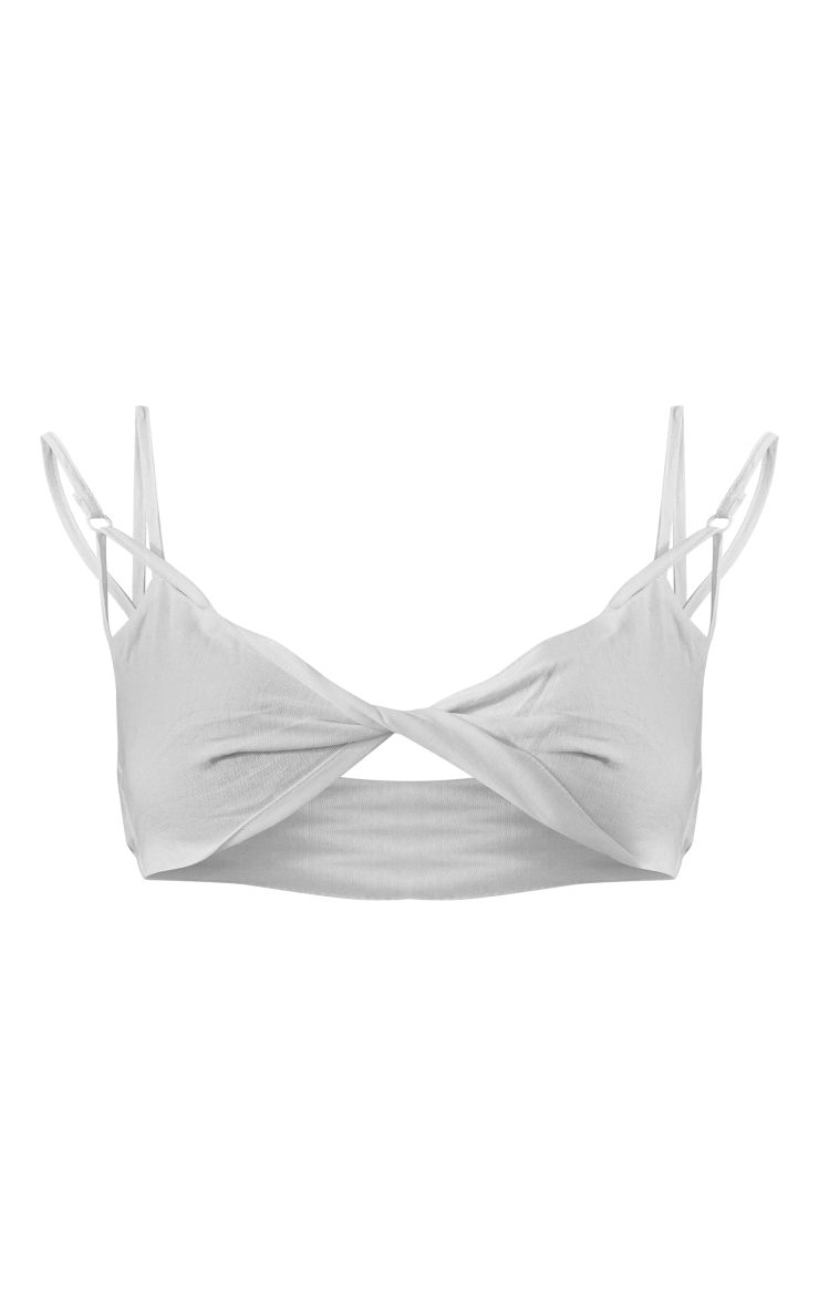 White Linen Feel Double Strap Bralette Tops PrettyLittleThing