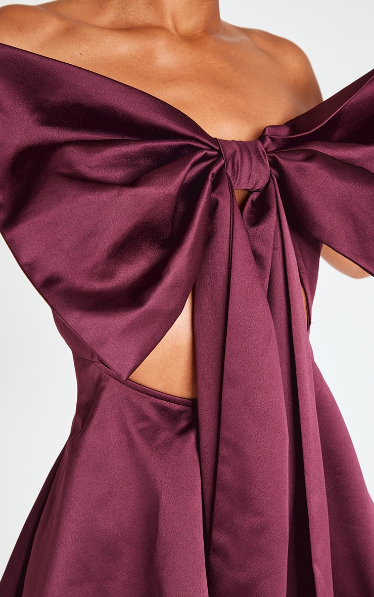 Burgundy Satin Oversized Bow Bandeau Playsuit image 4