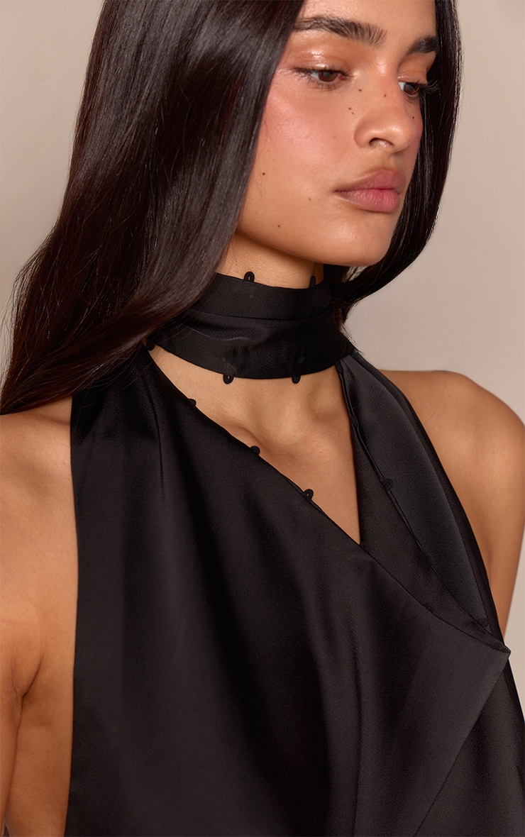 Black Satin Cowl Back Halterneck Top image 4