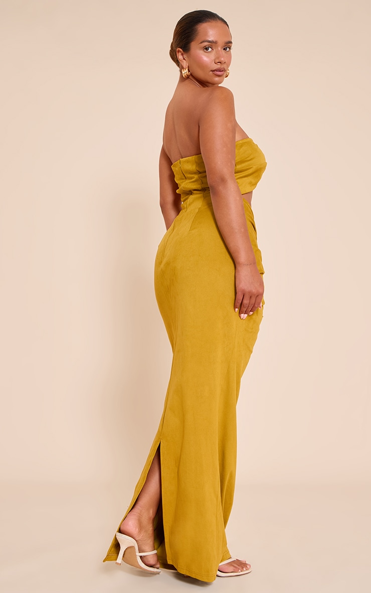 Shape Olive Faux Suede Twist Bandeau Ruched Maxi Dress image 2