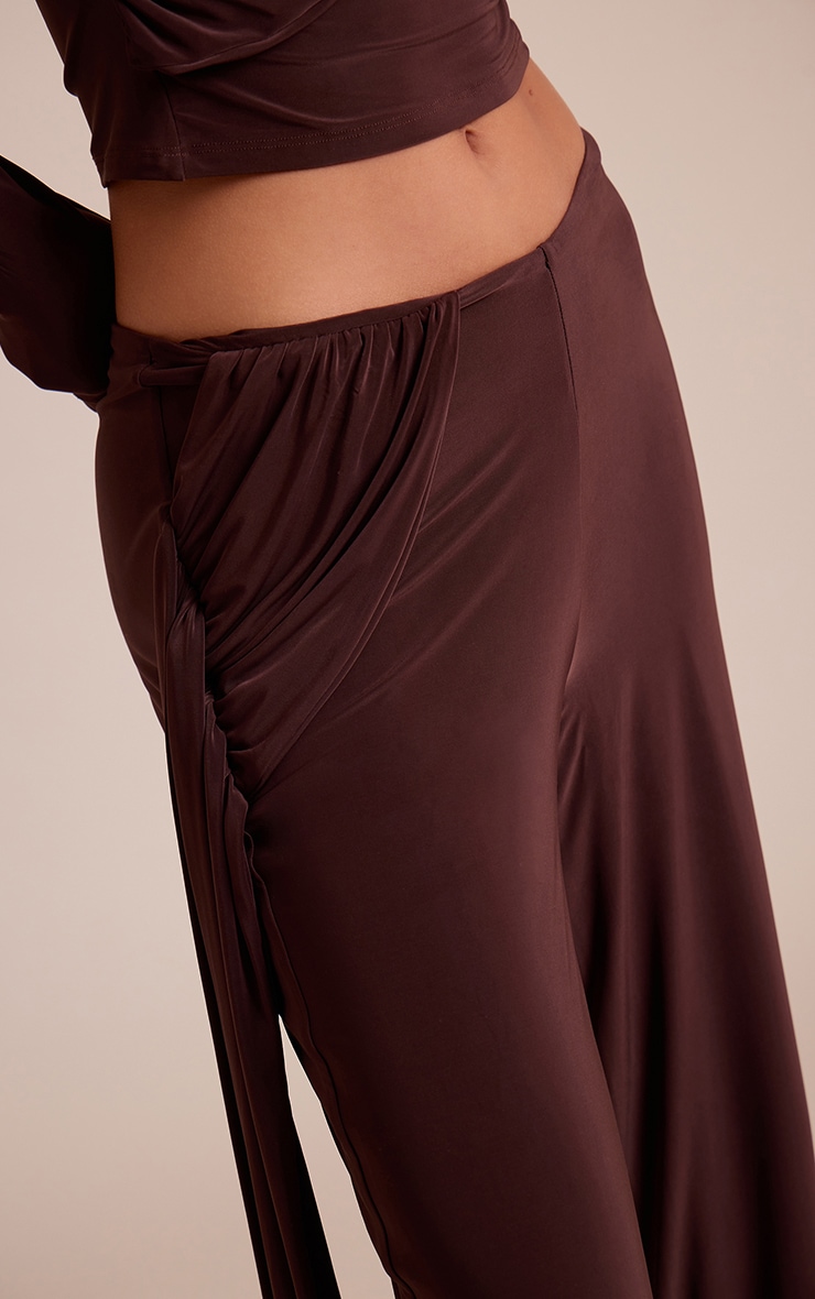 Chocolate Double Layer Slinky Twist Drape Straight Leg Pants image 4